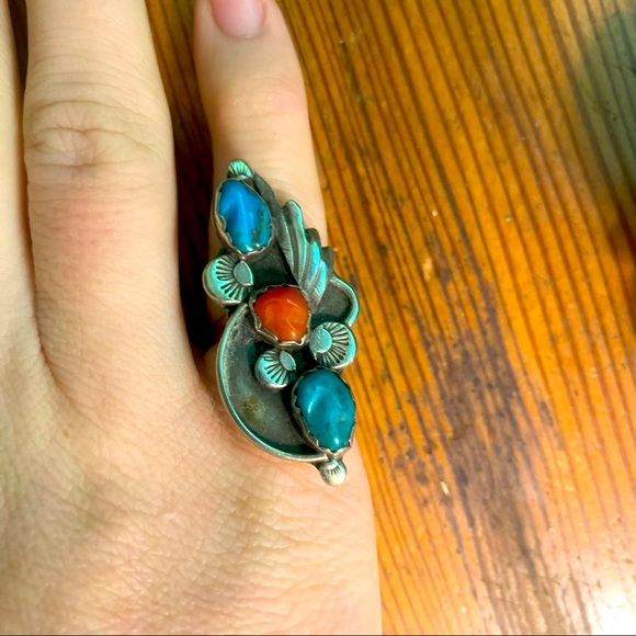 Turquoise and Coral Pinky Ring - Picture 2 of 4